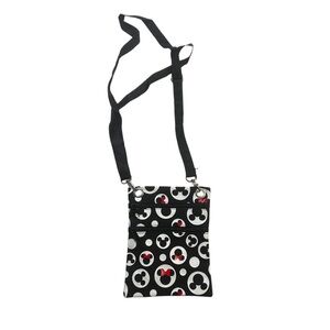 Disney Passport Bag Mickey and Minnie Mouse Print Crossbody Black
